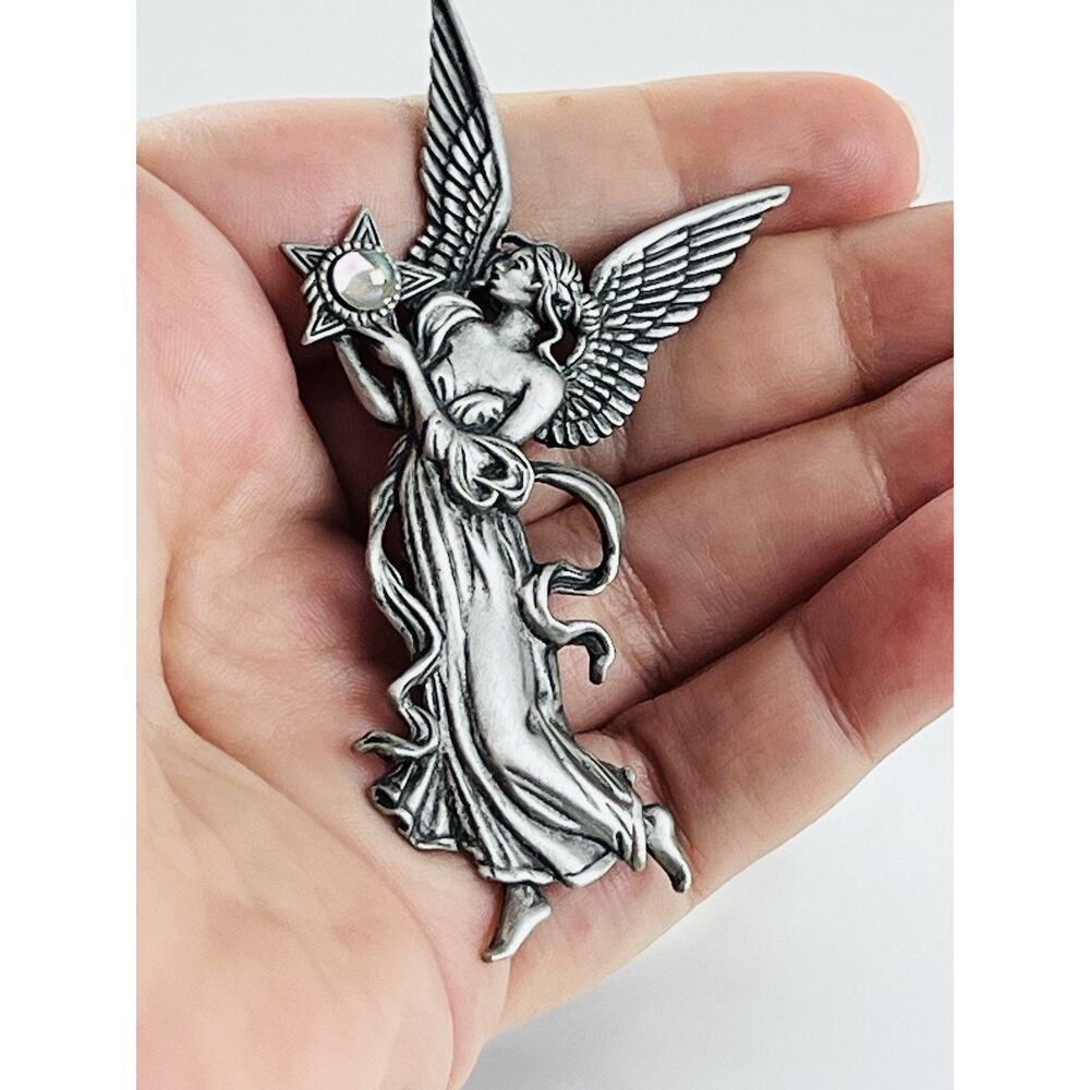 Vintage JJ Jonette Pin Angel Star Celestial Brooch Mystical Ball Lady Large 3” - Picture 14 of 14